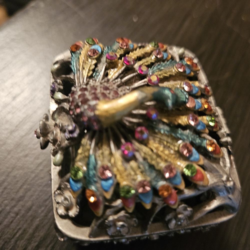 Colorful Peacock Vintage Jewelry Box With Earrings